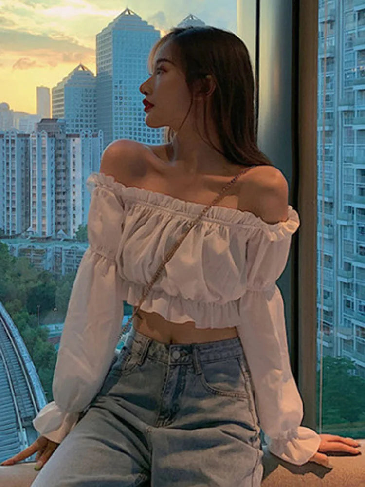 Blusa cropped feminina com manga longa