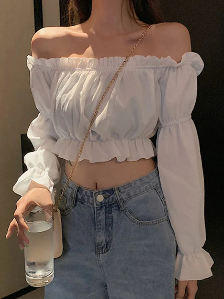 Blusa cropped feminina com manga longa