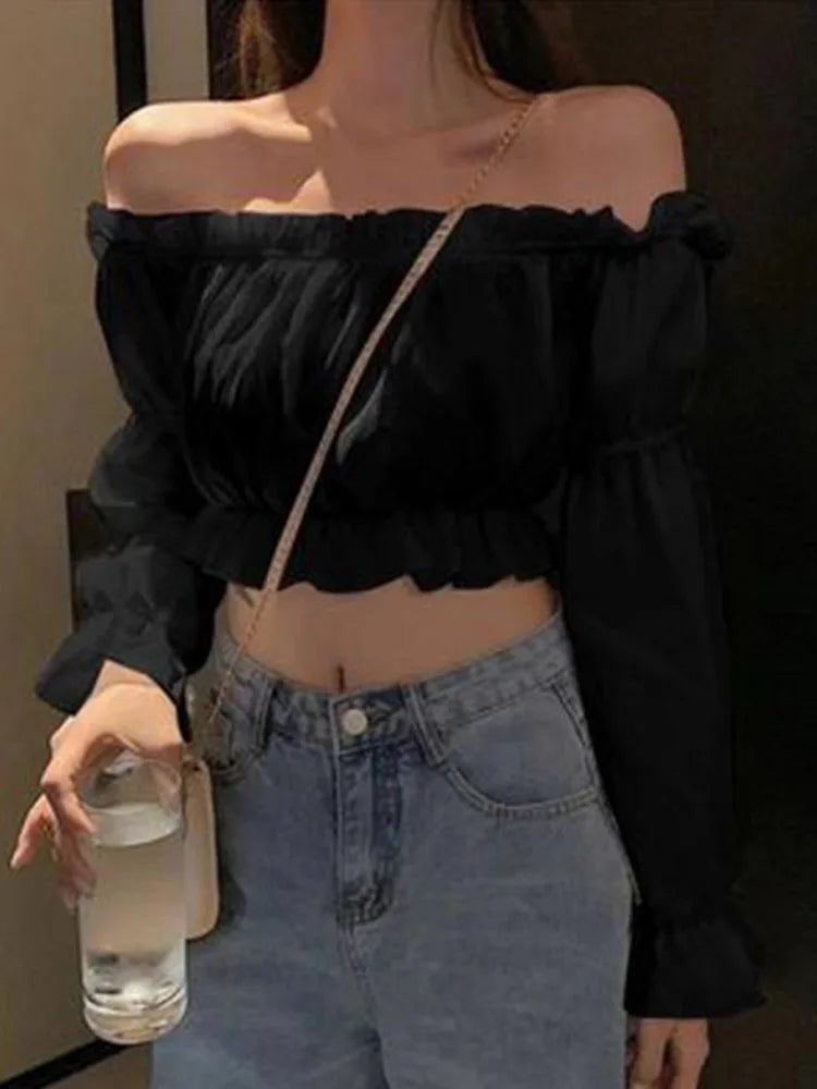 Blusa cropped feminina com manga longa