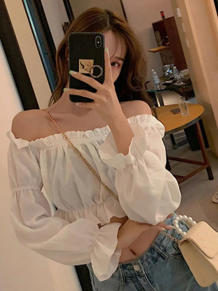 Blusa cropped feminina com manga longa